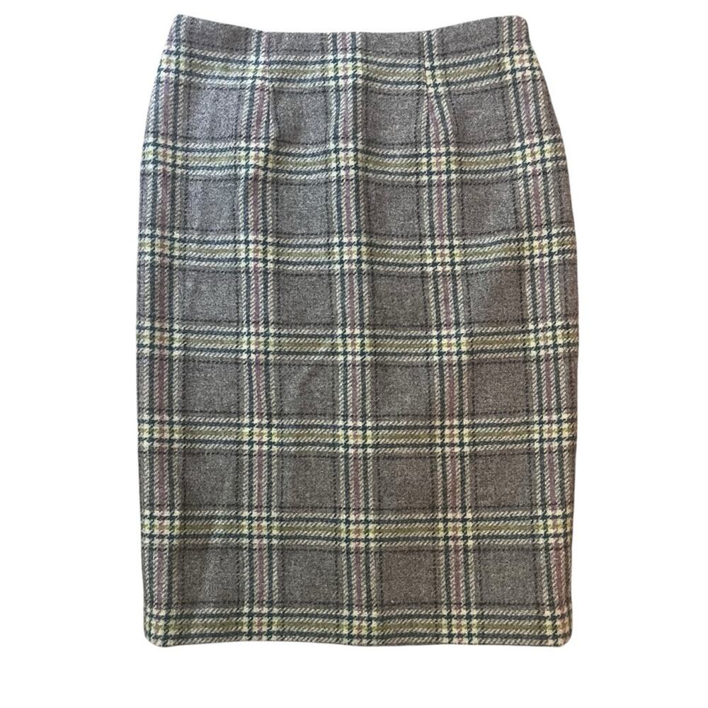 Boden British Tweed By Moon Wool Plaid Pencil Skirt Women 2 Grey Academia Preppy